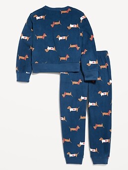 Printed Micro Fleece Pajama Top & Joggers Set for Girls