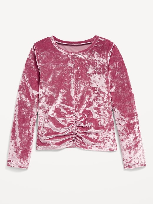 View large product image 2 of 3. Long-Sleeve Crushed Velvet Ruched-Hem Top for Girls