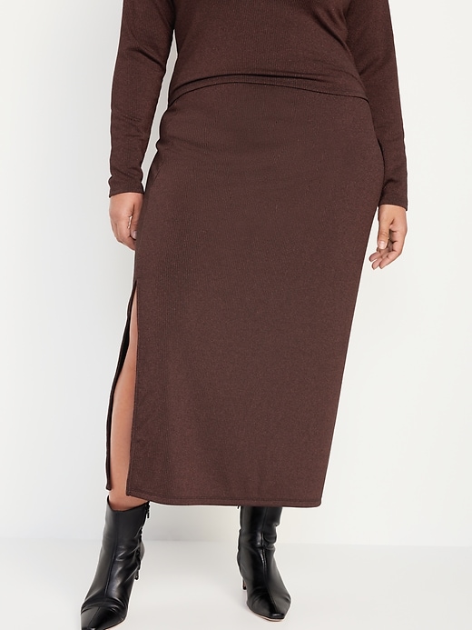 Image number 7 showing, High-Waisted Rib-Knit Shine Maxi Skirt