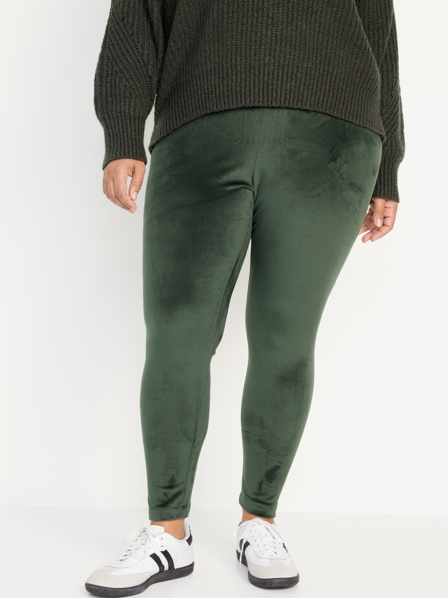 Green High Waisted Velvet Legging, Pants