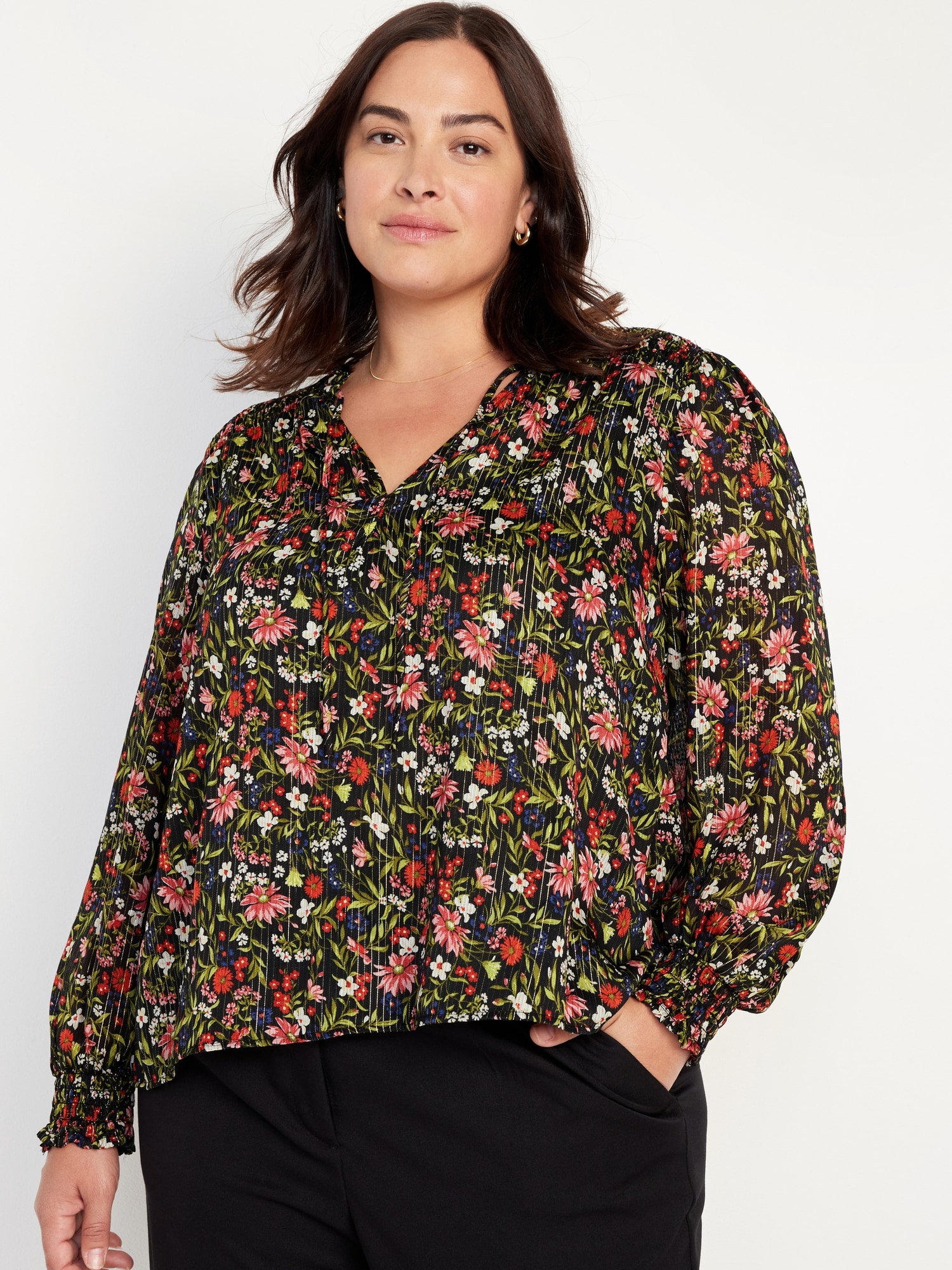 Smocked Floral Shine Blouse for Women | Old Navy