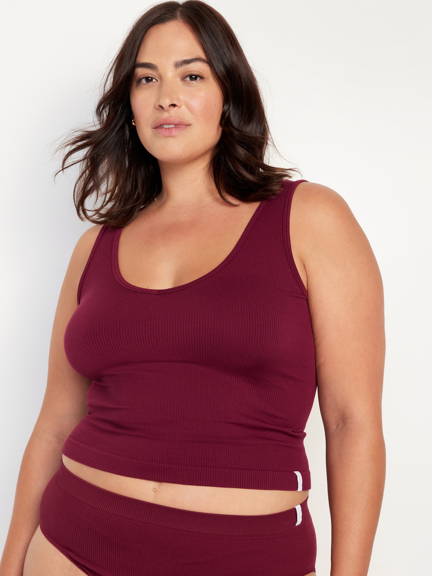 Plus Size Solid Seamless Ribbed Knit Tank Top