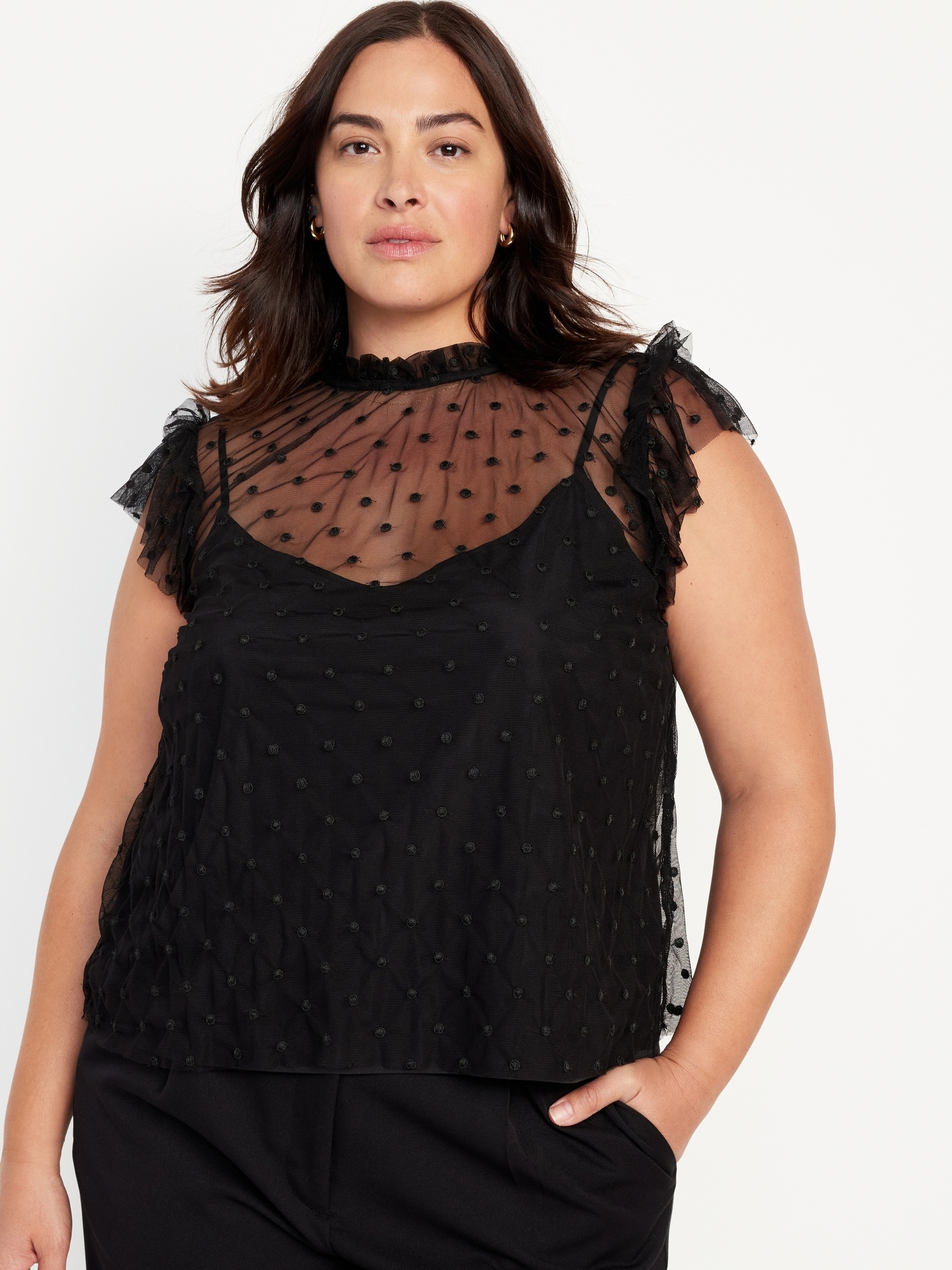 Ruffle-Trim Sheer Top | Old Navy