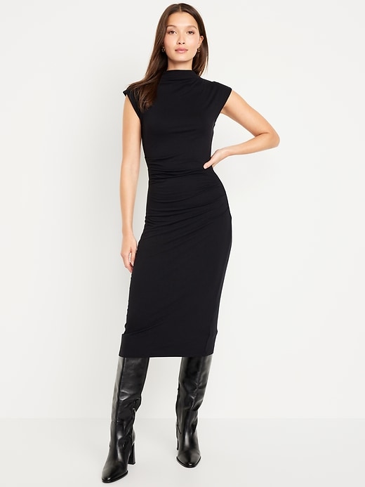 Image number 1 showing, Fitted Mock-Neck Midi Dress