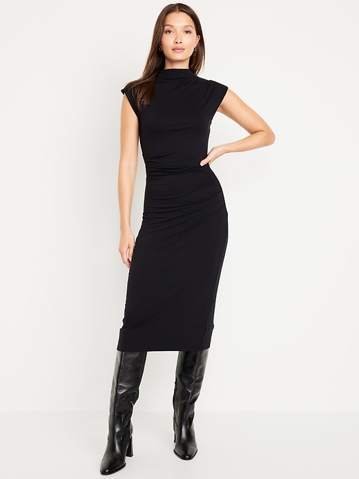 fitted mock neck midi dress Women's Tish Mock Neck Midi Dress - Espresso - Size L main image 1
