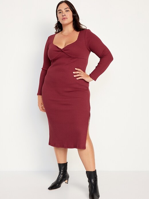 Twist-Front Rib-Knit Midi Dress | Old Navy