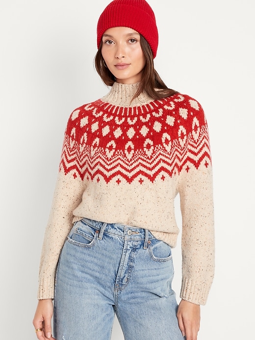 Image number 1 showing, Mock-Neck Fair Isle Cropped Sweater
