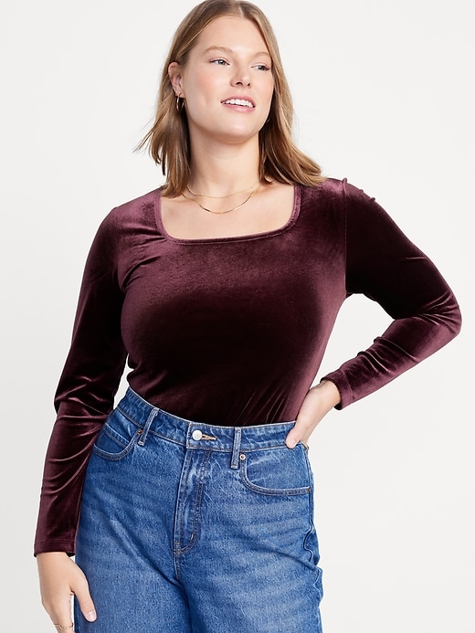 Image number 5 showing, Fitted Square-Neck Velvet Top