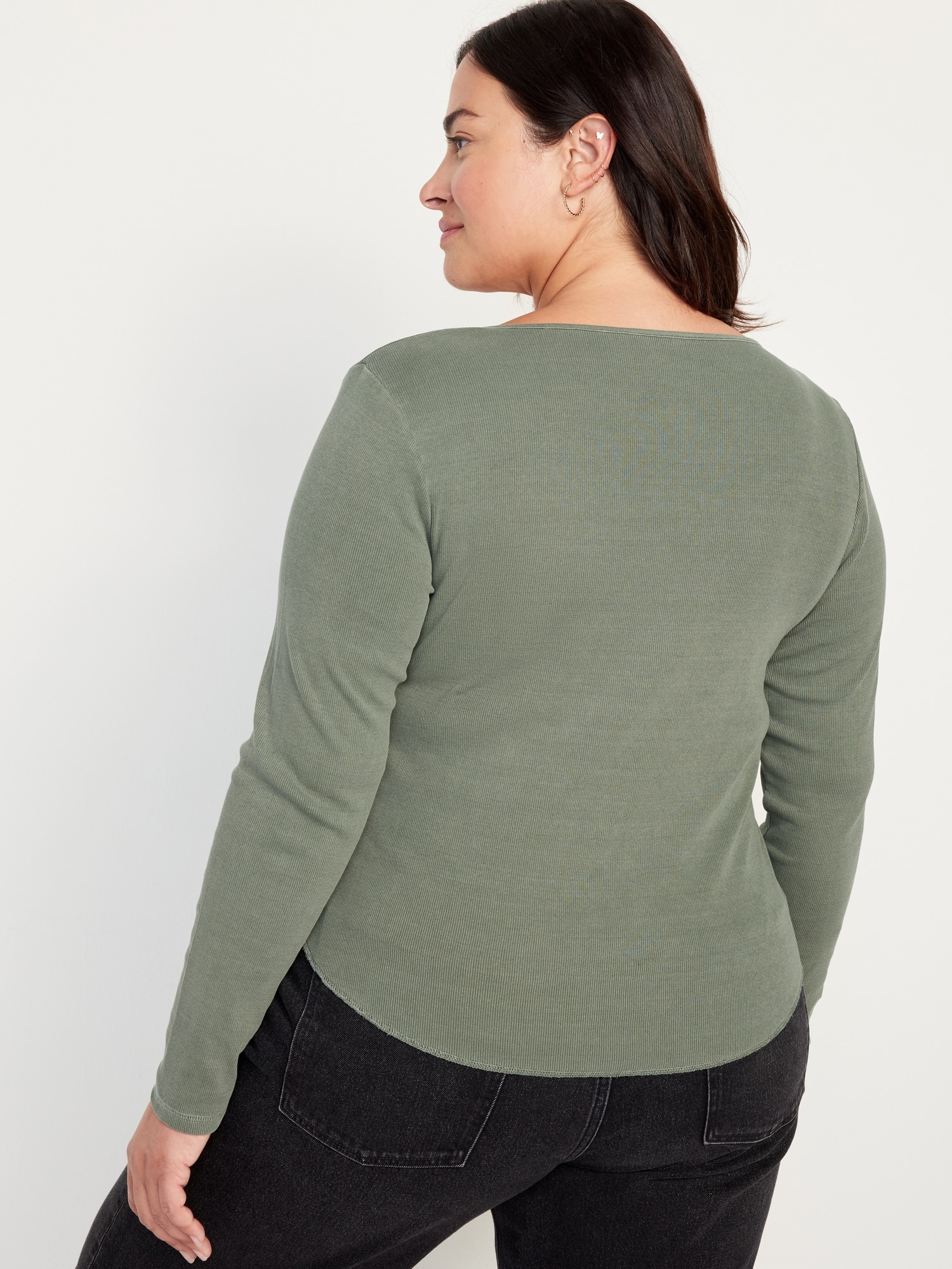 Fitted Long-Sleeve Rib-Knit T-Shirt for Women | Old Navy