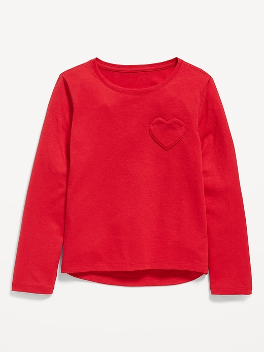 View large product image 1 of 1. Softest Long-Sleeve Heart-Pocket T-Shirt for Girls