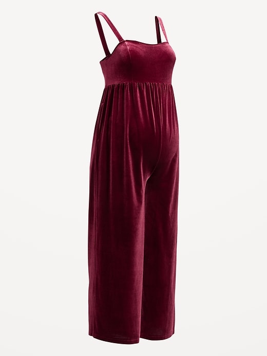 View large product image 2 of 2. Maternity Fit & Flare Sleeveless Velvet Jumpsuit