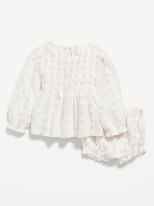 View large product image 1 of 3. Long-Sleeve Heart-Print Top and Bloomer Shorts Set for Baby