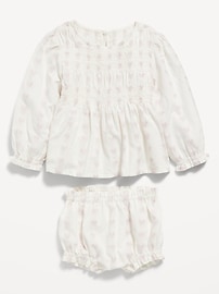 View large product image 3 of 3. Long-Sleeve Heart-Print Top and Bloomer Shorts Set for Baby
