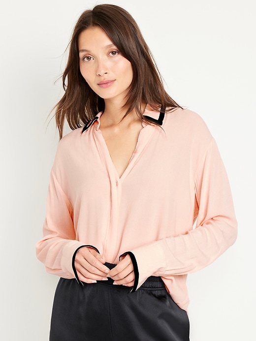 Image number 1 showing, Loose Crepe Button-Down Shirt