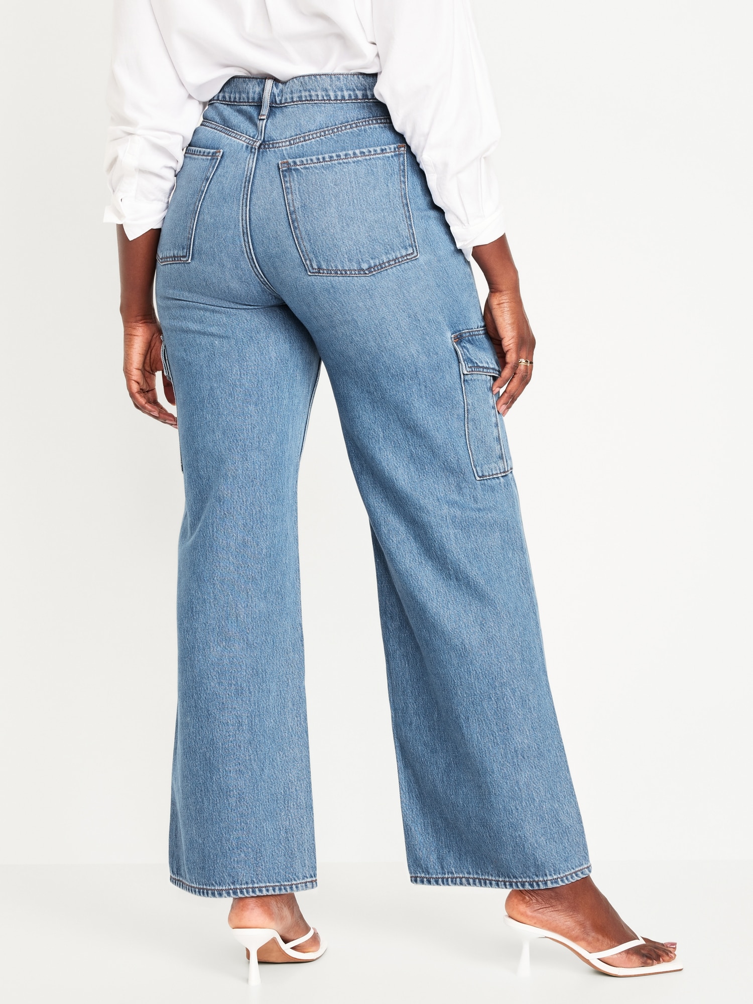 Wide Leg 6 Pocket Cargo Denim Jeans