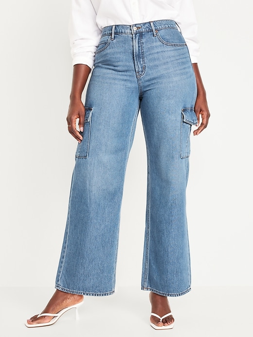 Image number 5 showing, Extra High-Waisted Wide-Leg Cargo Jeans
