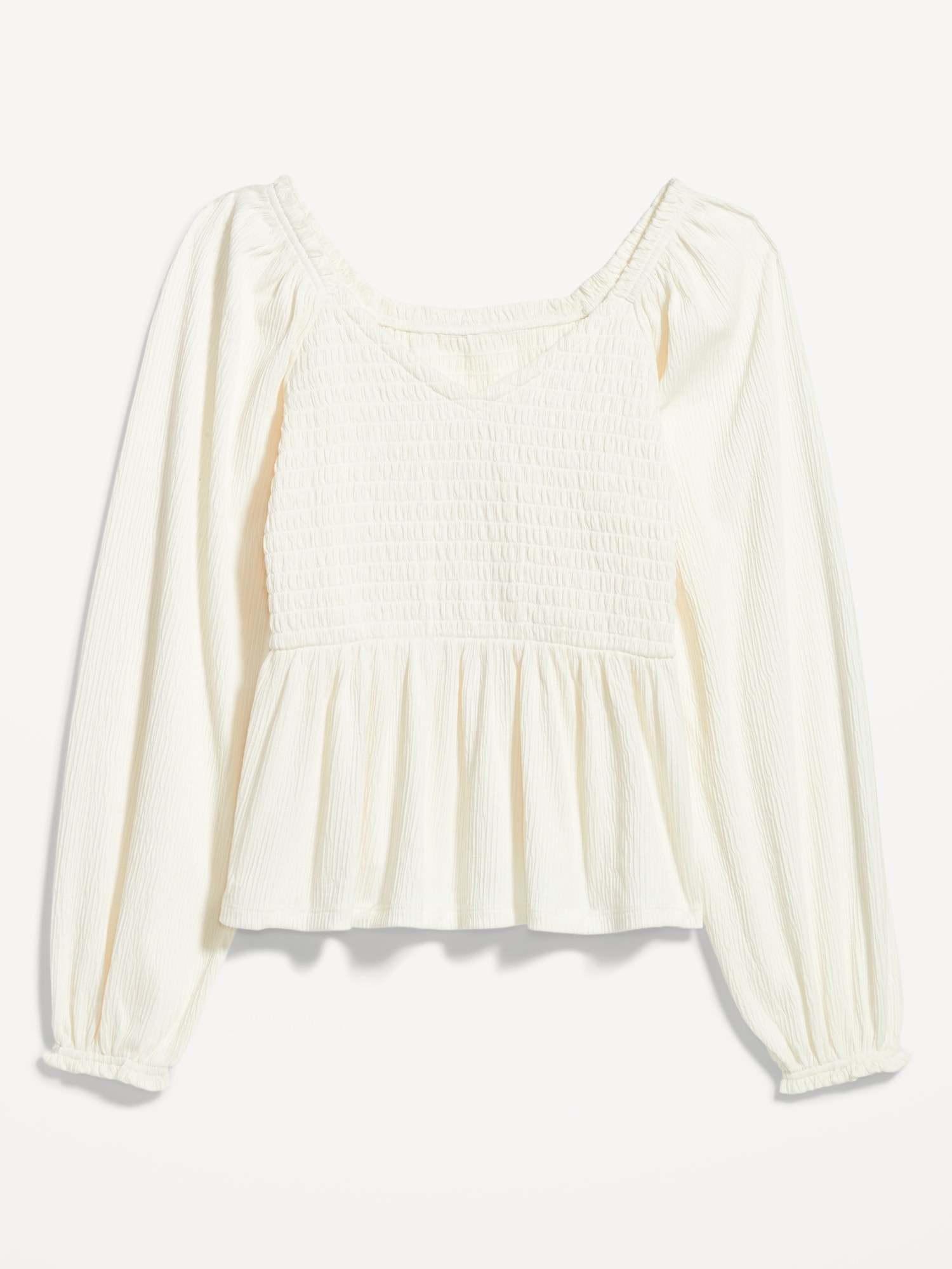 Long-Sleeve Smocked Peplum Top