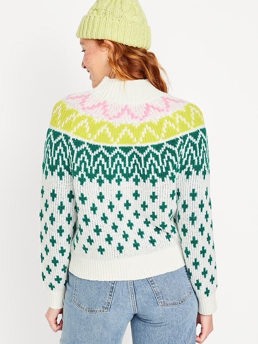 Image number 2 showing, Mock-Neck Fair Isle Cropped Sweater