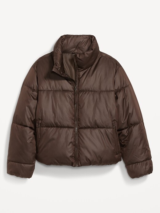 Mock-Neck Faux-Leather Puffer Jacket | Old Navy