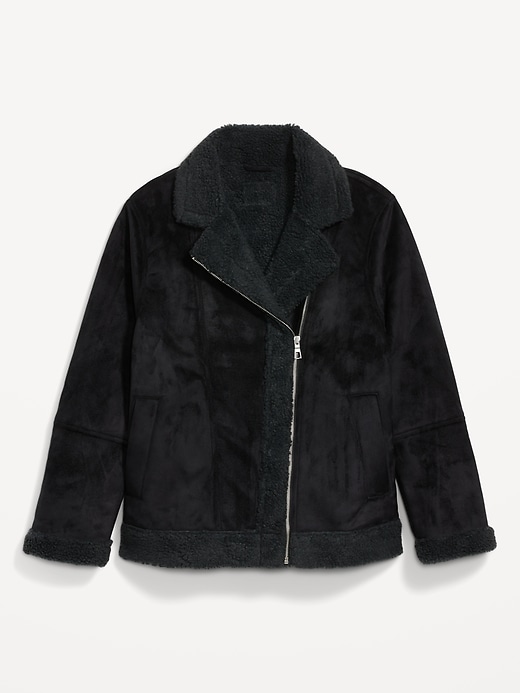 Image number 5 showing, Faux-Suede Sherpa-Lined Moto Jacket