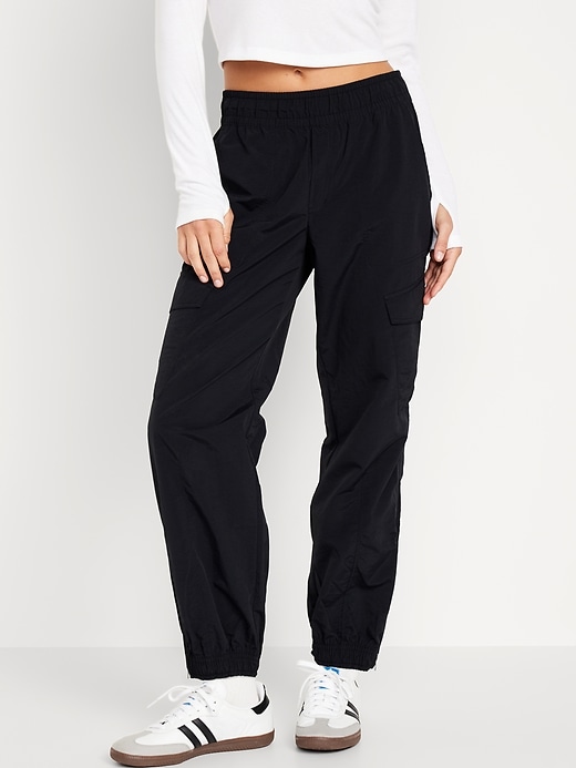 Image number 1 showing, High-Waisted Ankle-Zip Cargo Joggers