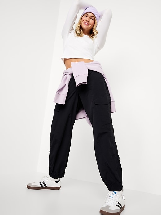 Image number 3 showing, High-Waisted Ankle-Zip Cargo Joggers