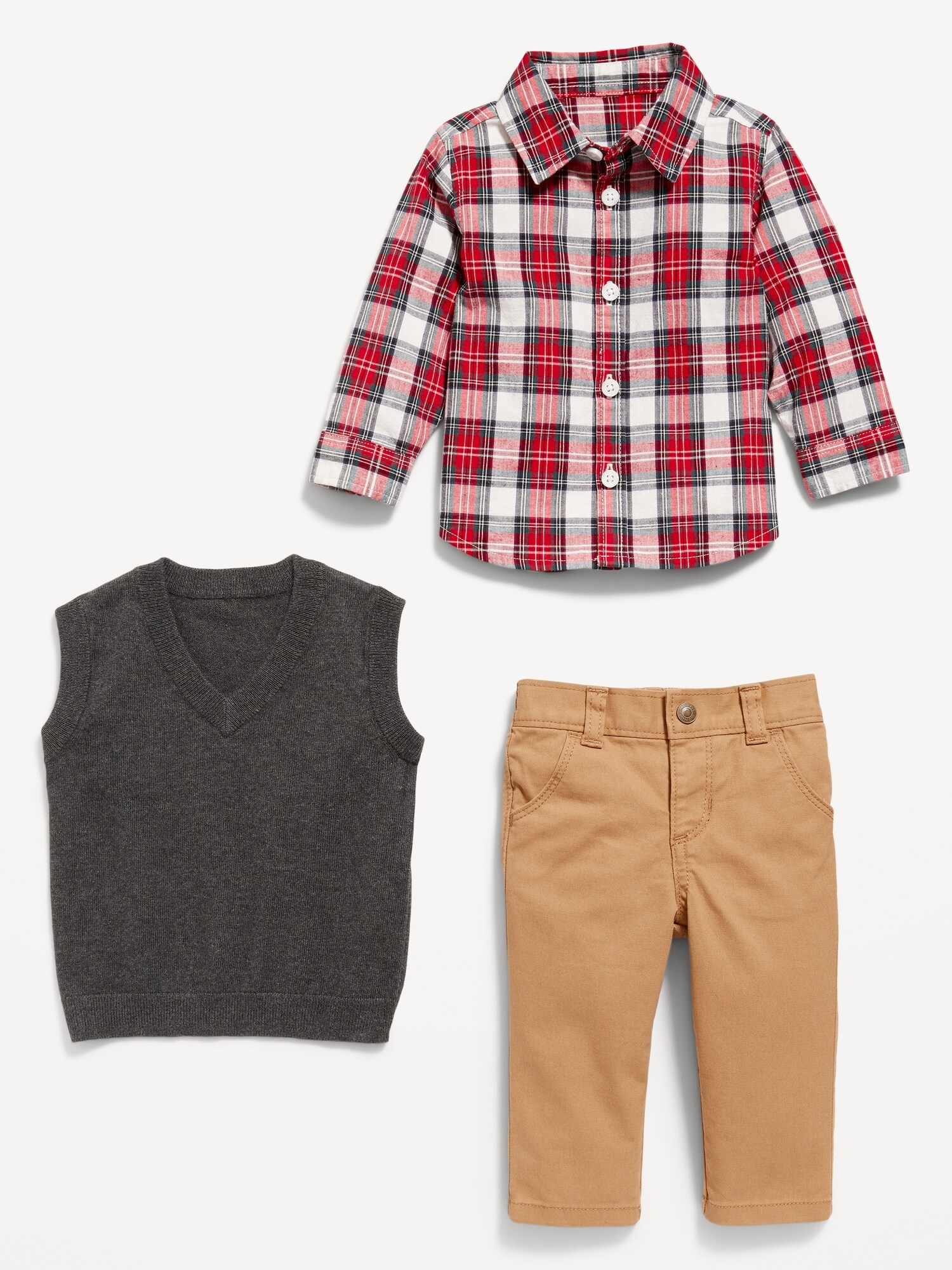 3-Piece Plaid Poplin Shirt, Vest & Twill Bottoms Set for Baby