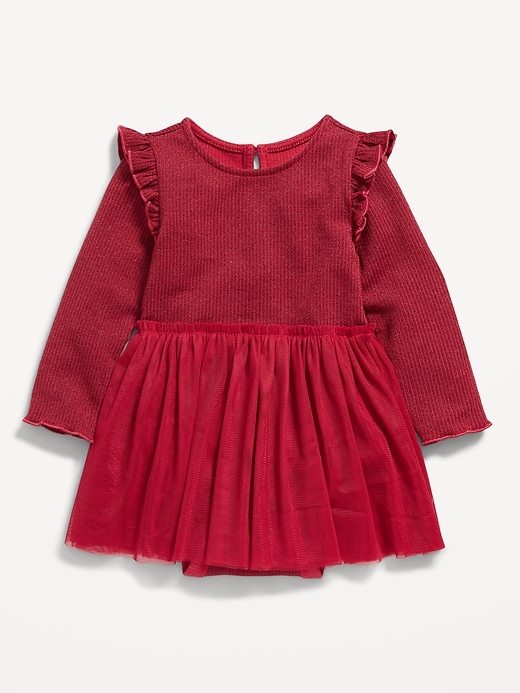 View large product image 1 of 1. Long-Sleeve Rib-Knit Metallic Bodysuit Tutu Dress for Baby