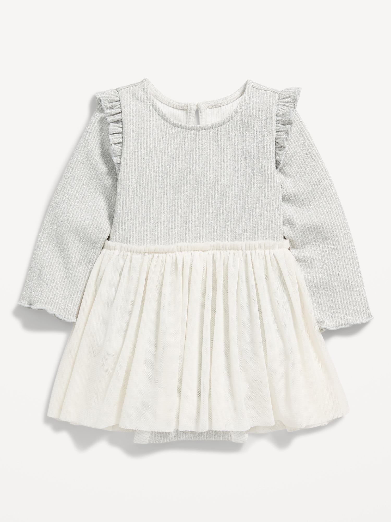 Long-Sleeve Rib-Knit Metallic Bodysuit Tutu Dress for Baby