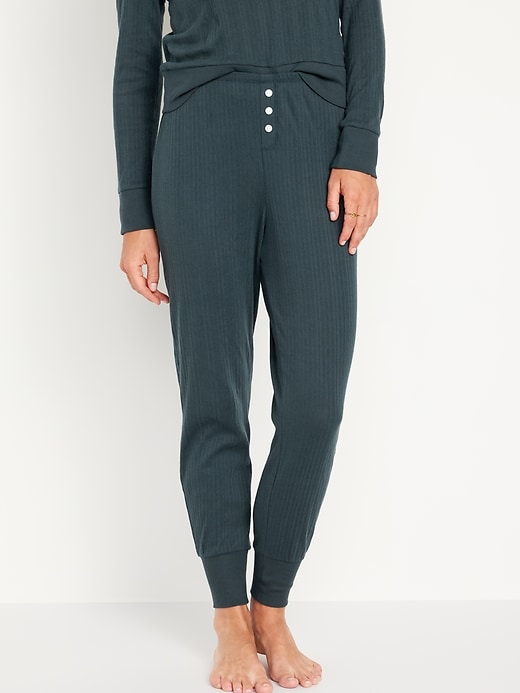 Image number 1 showing, High-Waisted Pajama Jogger Pants