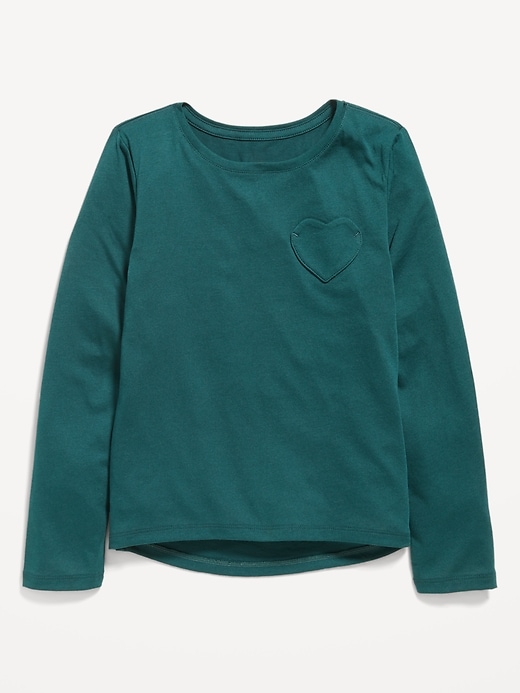 View large product image 1 of 2. Softest Long-Sleeve Heart-Pocket T-Shirt for Girls