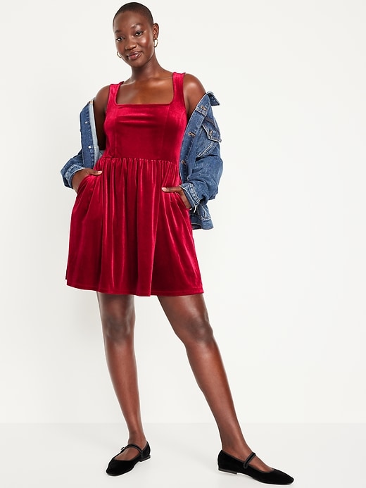 Image number 4 showing, Fit & Flare Velvet Cami Mini Dress