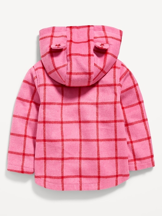 View large product image 2 of 2. Plaid Button-Front Critter Hooded Coat for Toddler Girls