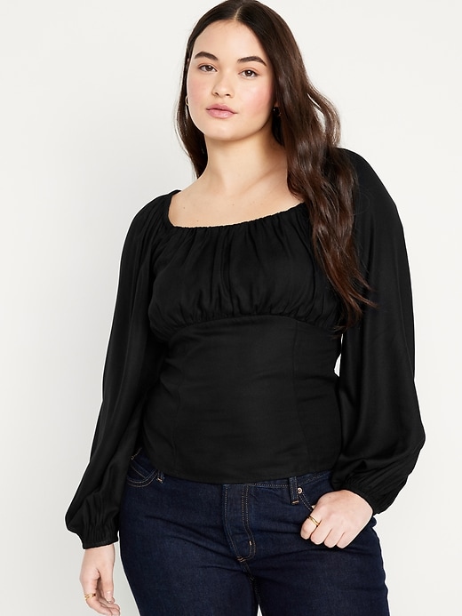 Long-Sleeve Square-Neck Crepe Top for Women | Old Navy