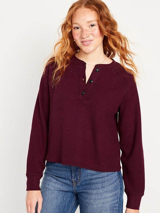 Image number 1 showing, Plush Waffle-Knit Henley Top