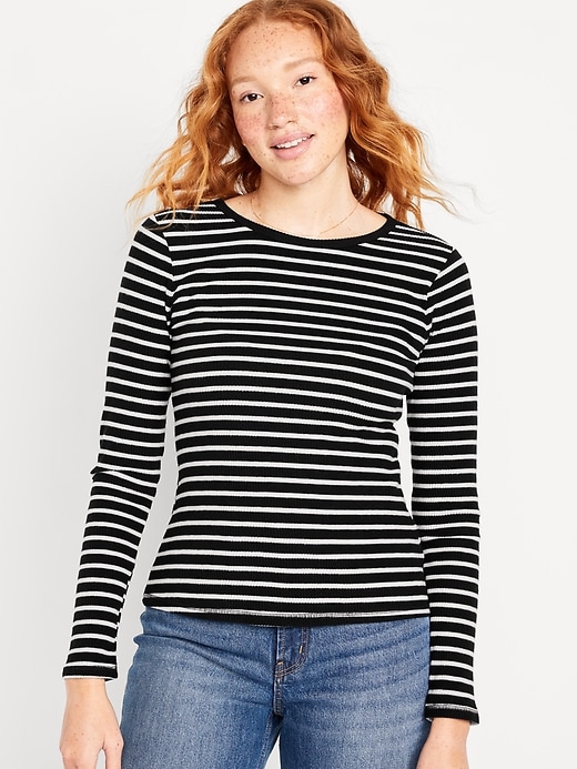 Striped long sleeve top crew neck