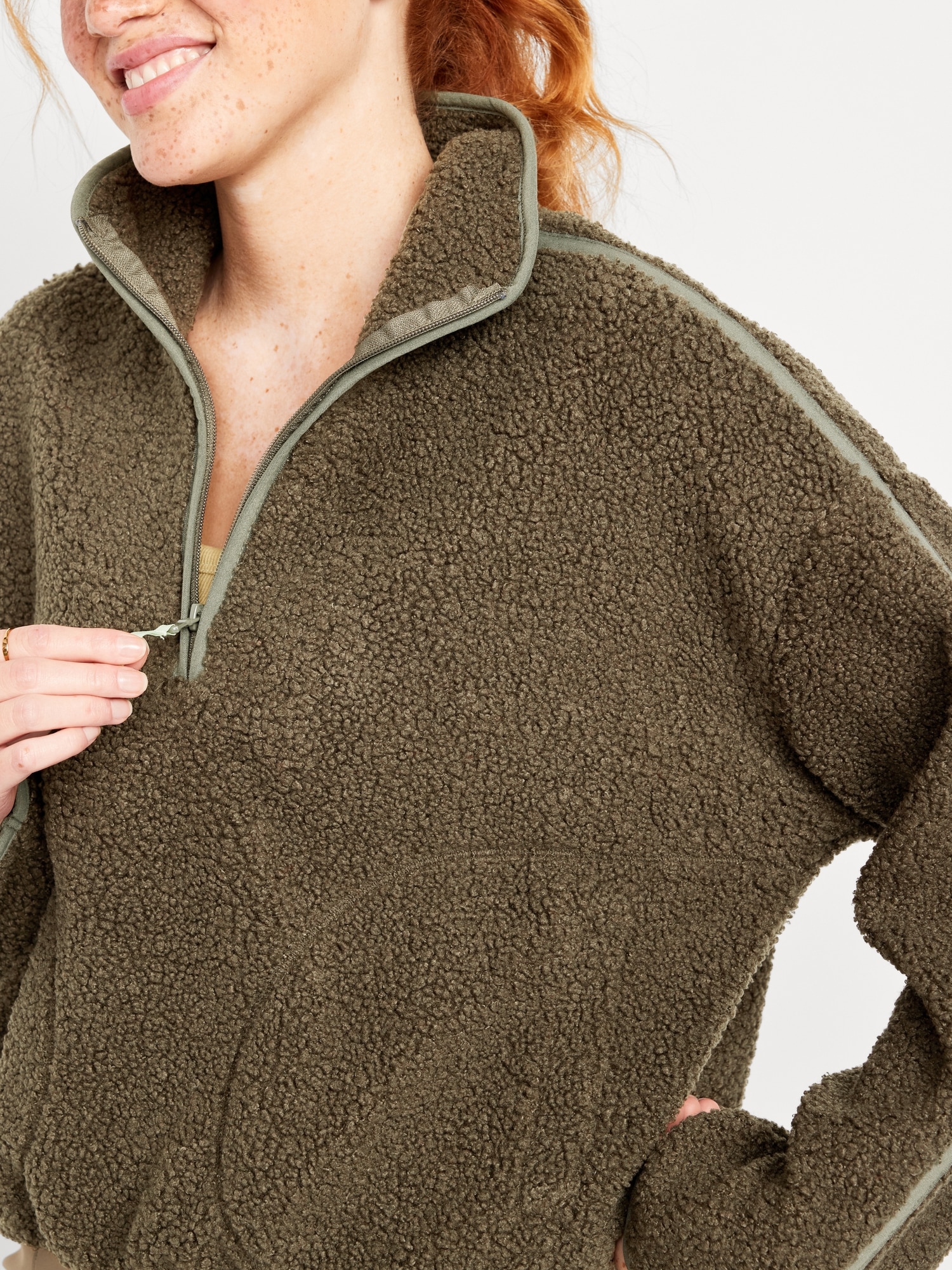 Women's Quarter Zip Cropped Fleece - Khaki
