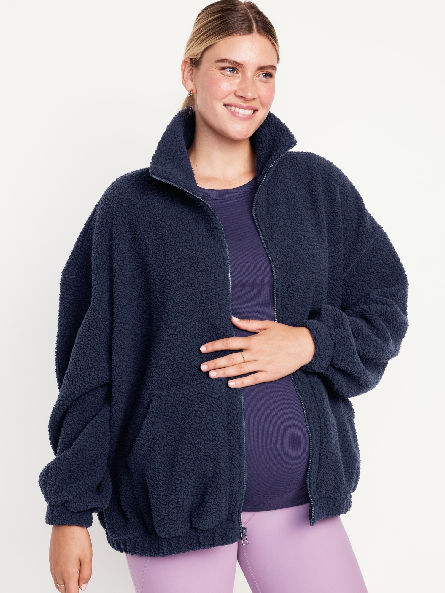 Maternity Oversized Full-Zip Sherpa Jacket