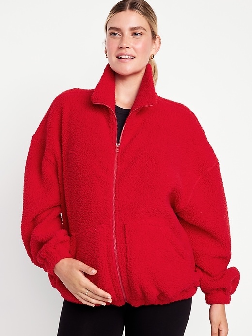 View large product image 1 of 2. Maternity Oversized Full-Zip Sherpa Jacket