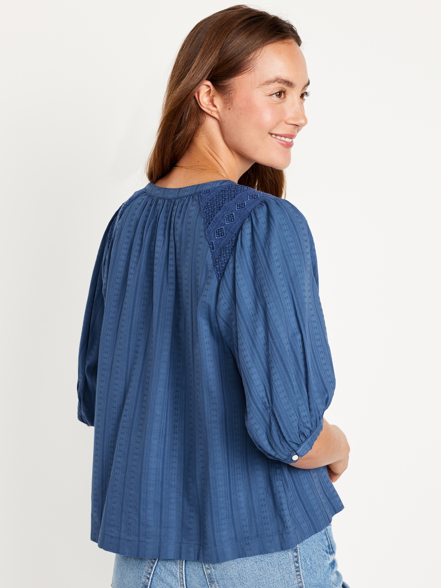 Elbow-Sleeve Lace-Trim Top | Old Navy