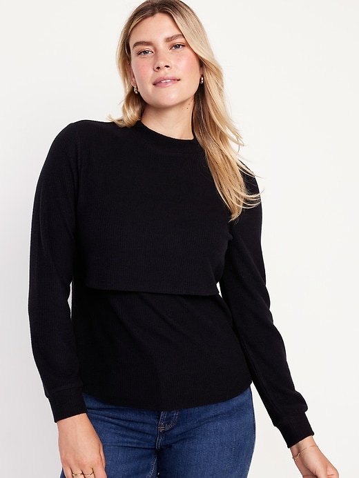 View large product image 1 of 2. Maternity Mock Neck Double Layer Nursing T-Shirt
