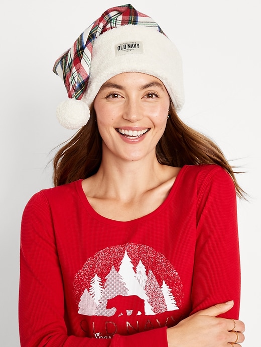 View large product image 1 of 2. Matching Gender-Neutral Logo-Graphic Santa Hat for Adults