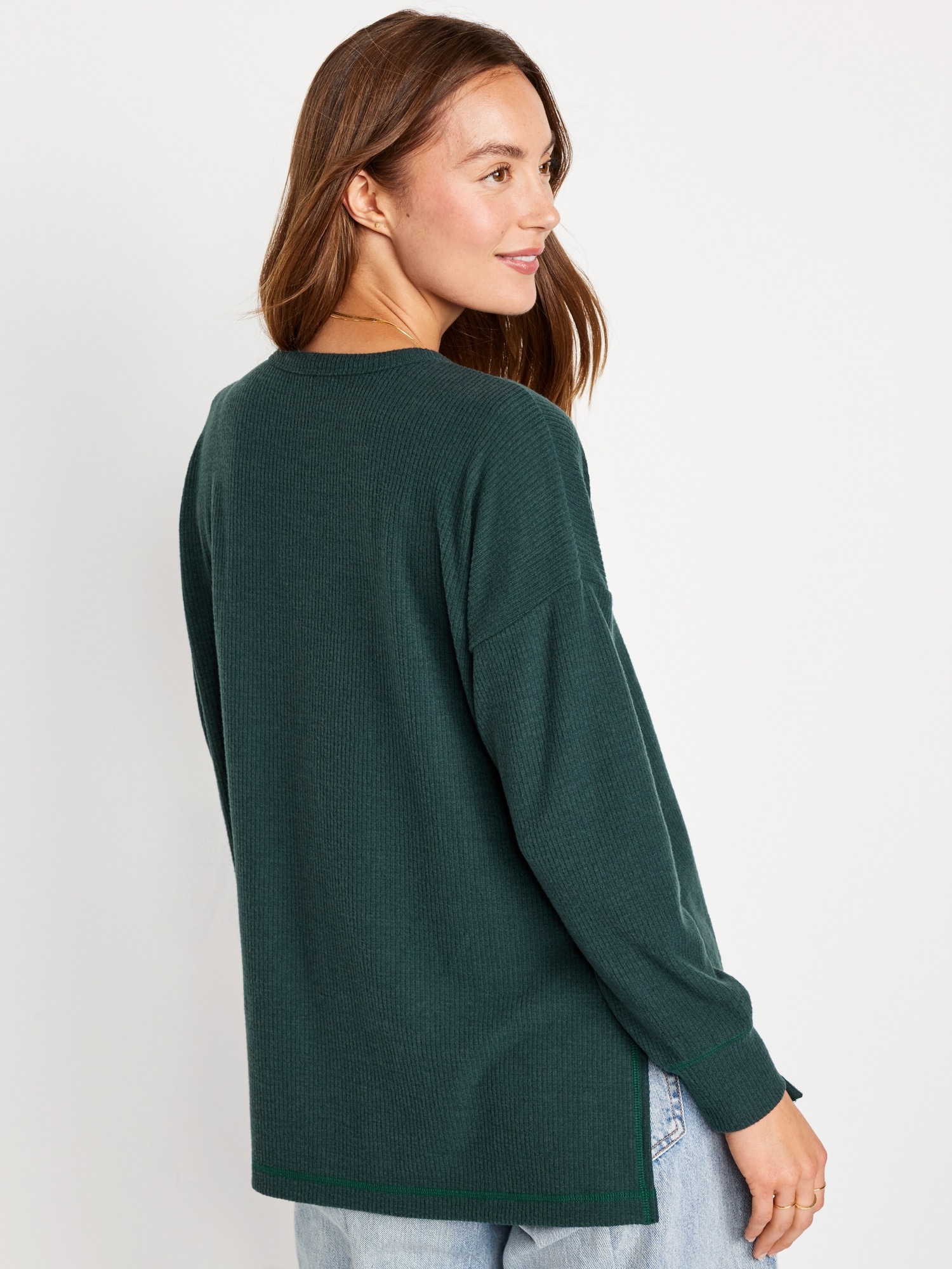 Long Sleeve Oversized Boyfriend Henley | Old Navy