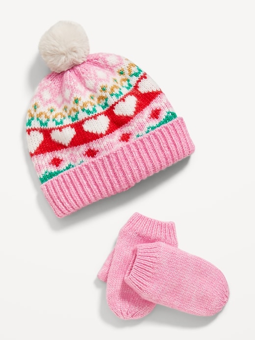 View large product image 1 of 1. Pom-Pom Beanie and Mittens Set for Toddler Girls