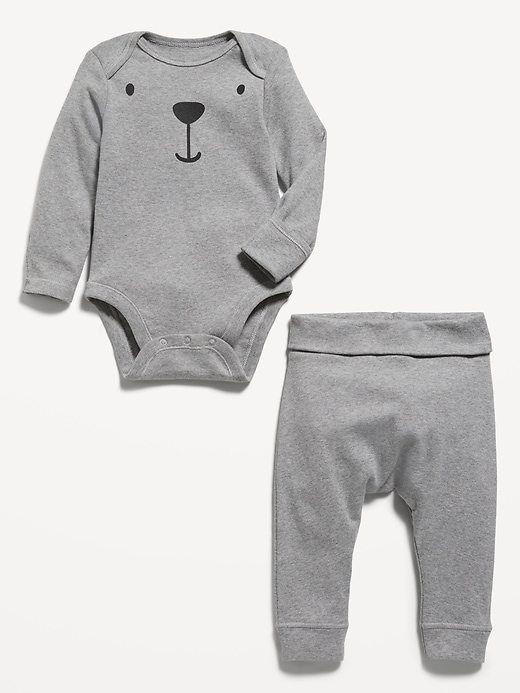 View large product image 2 of 2. Unisex Striped Organic-Cotton Bodysuit & Pants Set for Baby