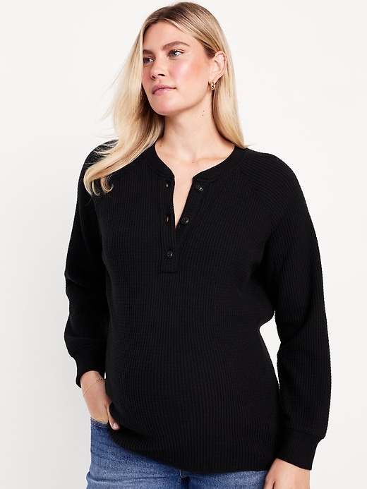 View large product image 1 of 2. Maternity Waffle Knit Henley Top