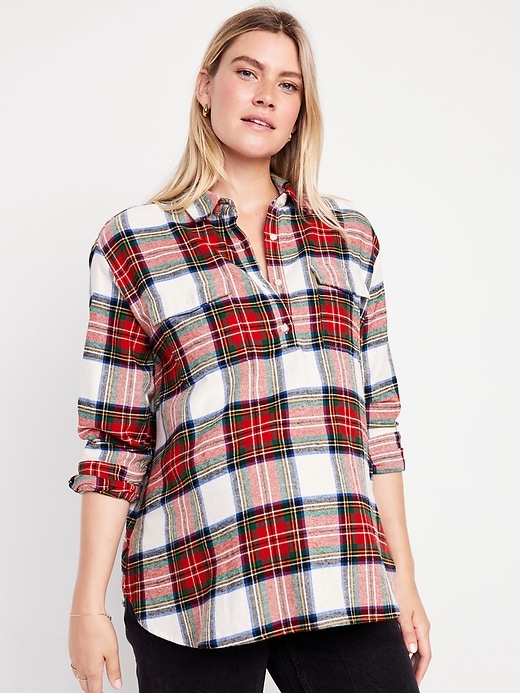 View large product image 1 of 2. Maternity Utility Flannel Boyfriend Shirt