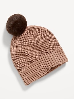 Skinny Stripe Faux Fur Pom-Pom Beanie in Juicy Fruit Baby/Youth