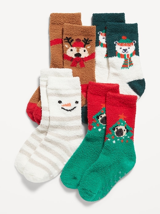 View large product image 1 of 1. Unisex Cozy Holiday Socks 4-Pack for Toddler & Baby