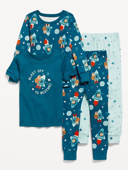 Unisex 4 Piece Snug Fit Pajama Set for Toddler Baby